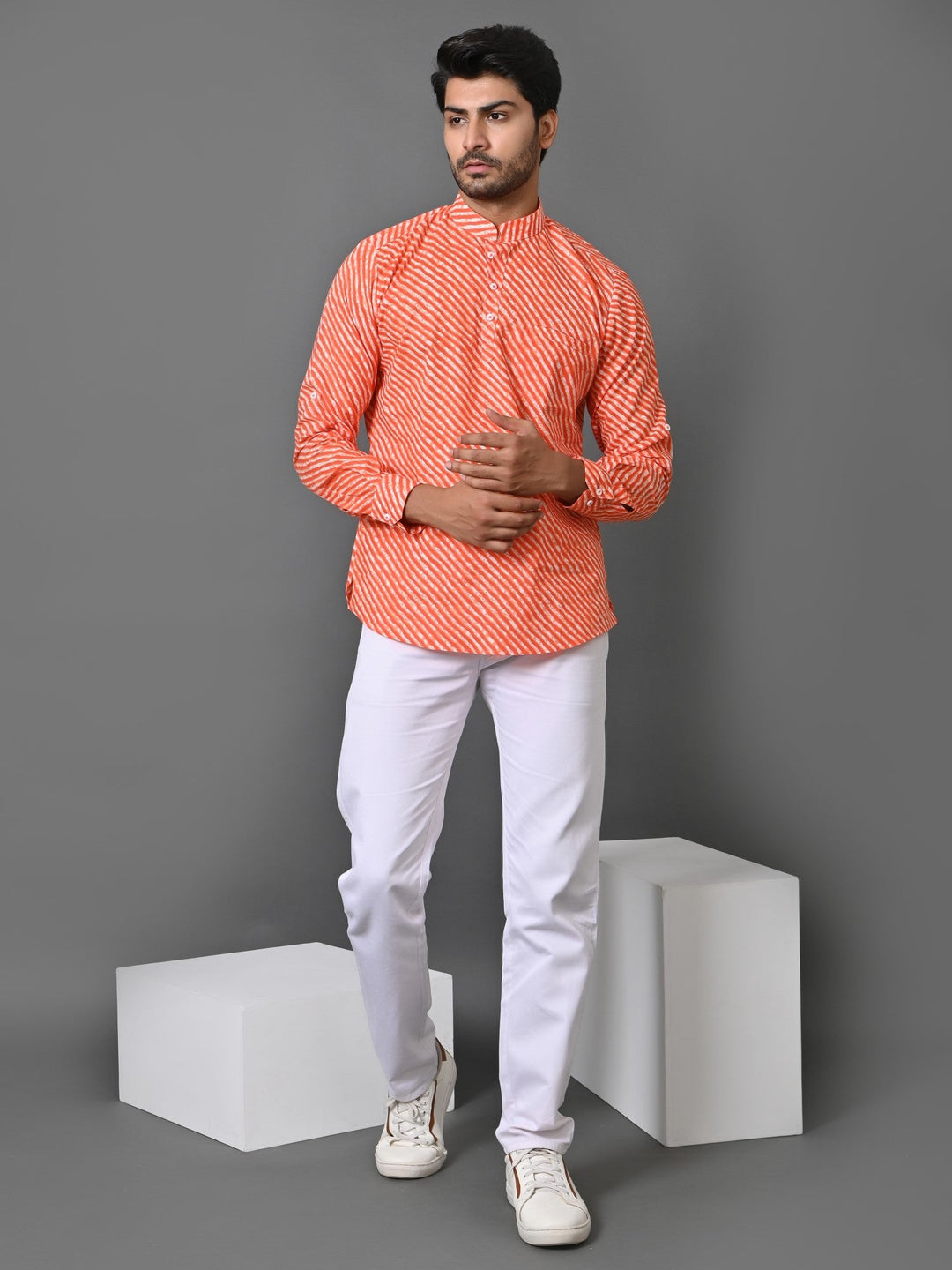 Leheriya Orange Short Kurta