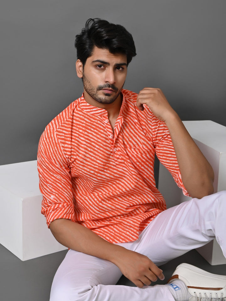 Leheriya Orange Short Kurta