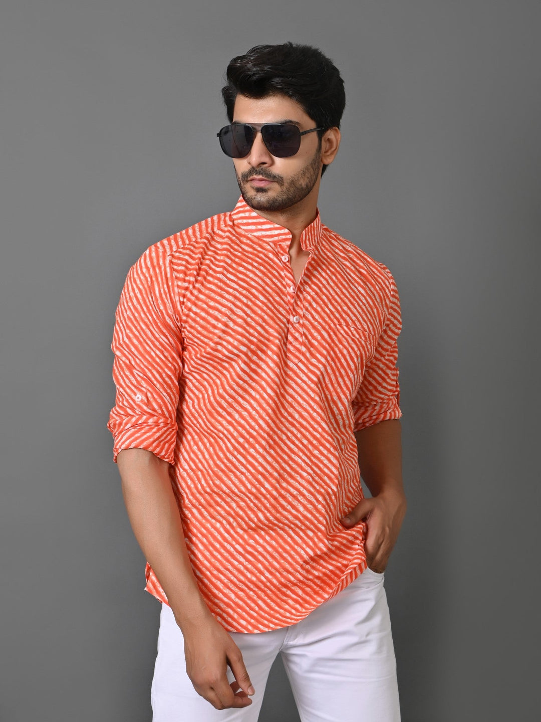 Leheriya Orange Short Kurta