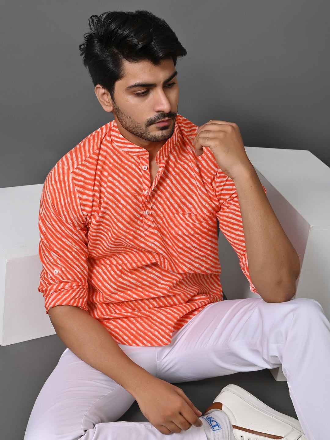 Leheriya Orange Short Kurta