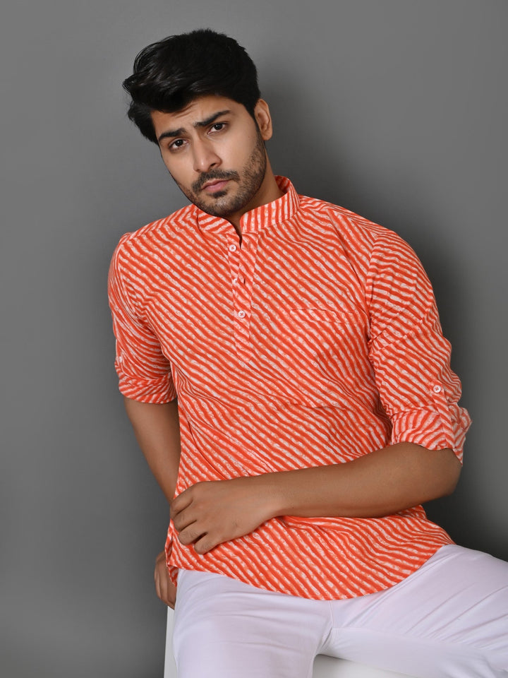 Leheriya Orange Short Kurta