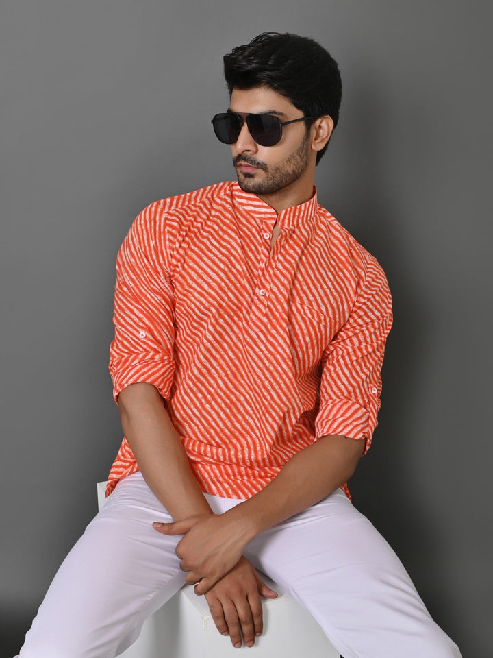 Leheriya Orange Short Kurta