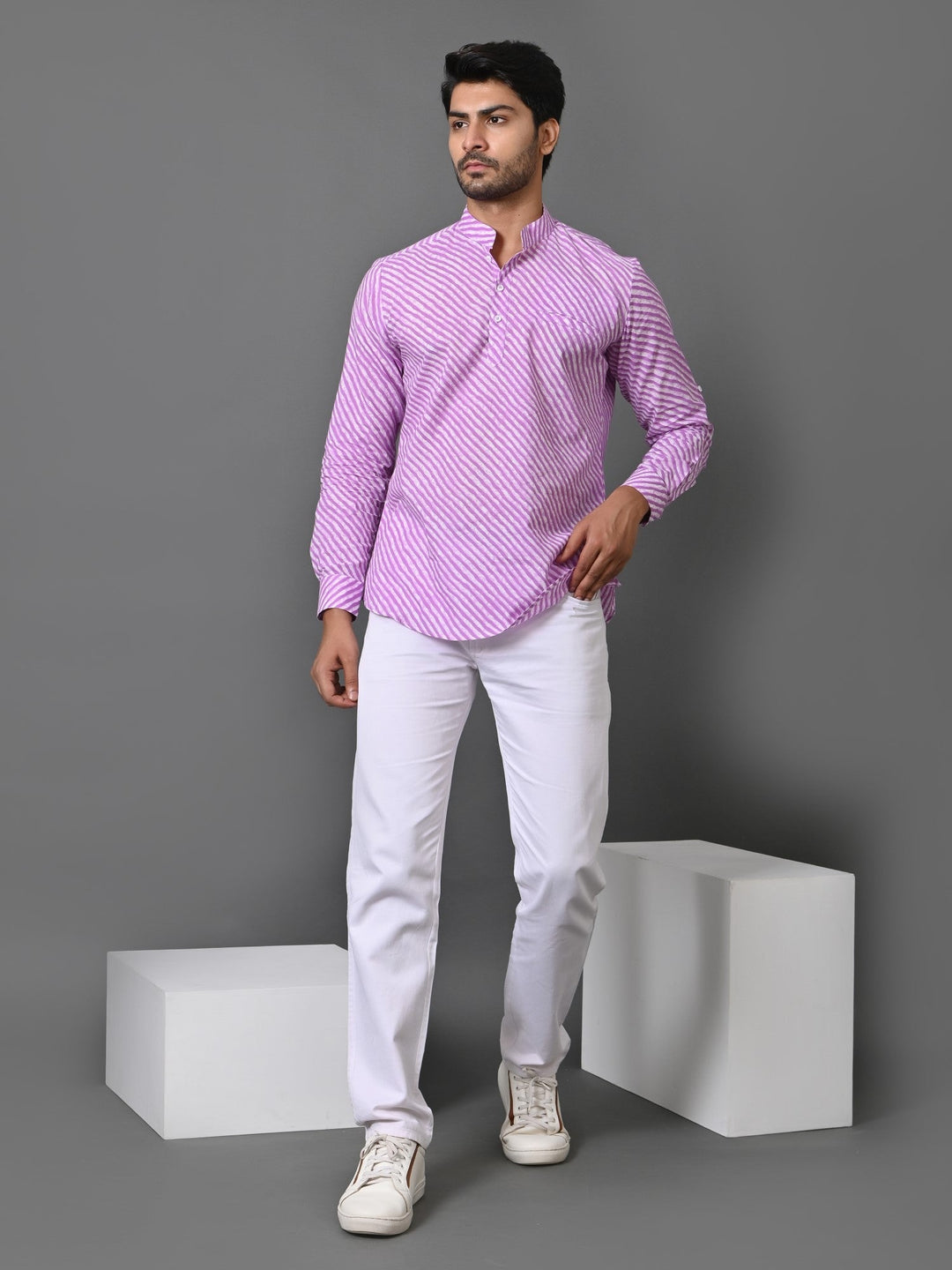 Leheriya Purple Short Kurta