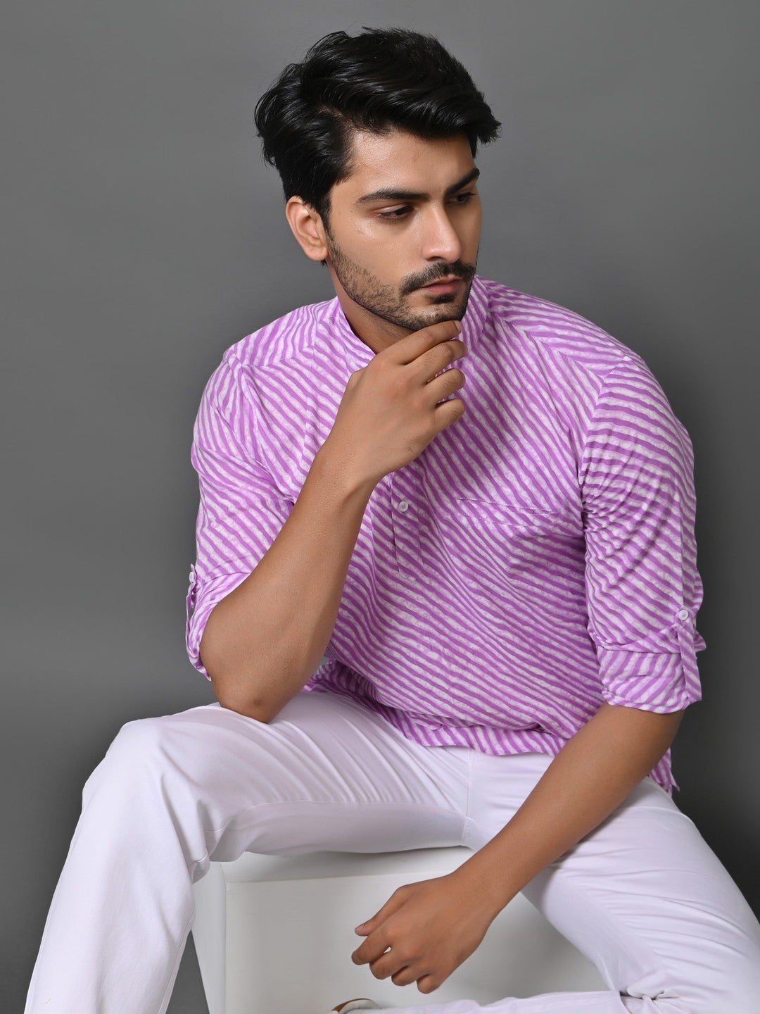 Leheriya Purple Short Kurta