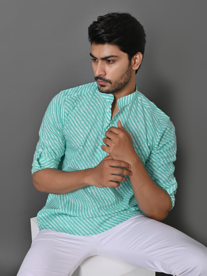 Leheriya Green Short Kurta