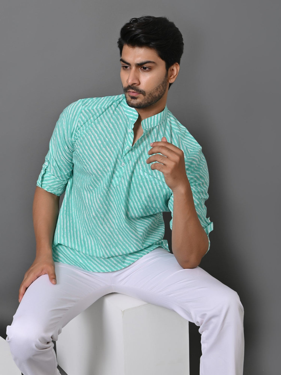 Leheriya Green Short Kurta