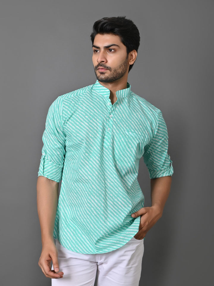 Leheriya Green Short Kurta