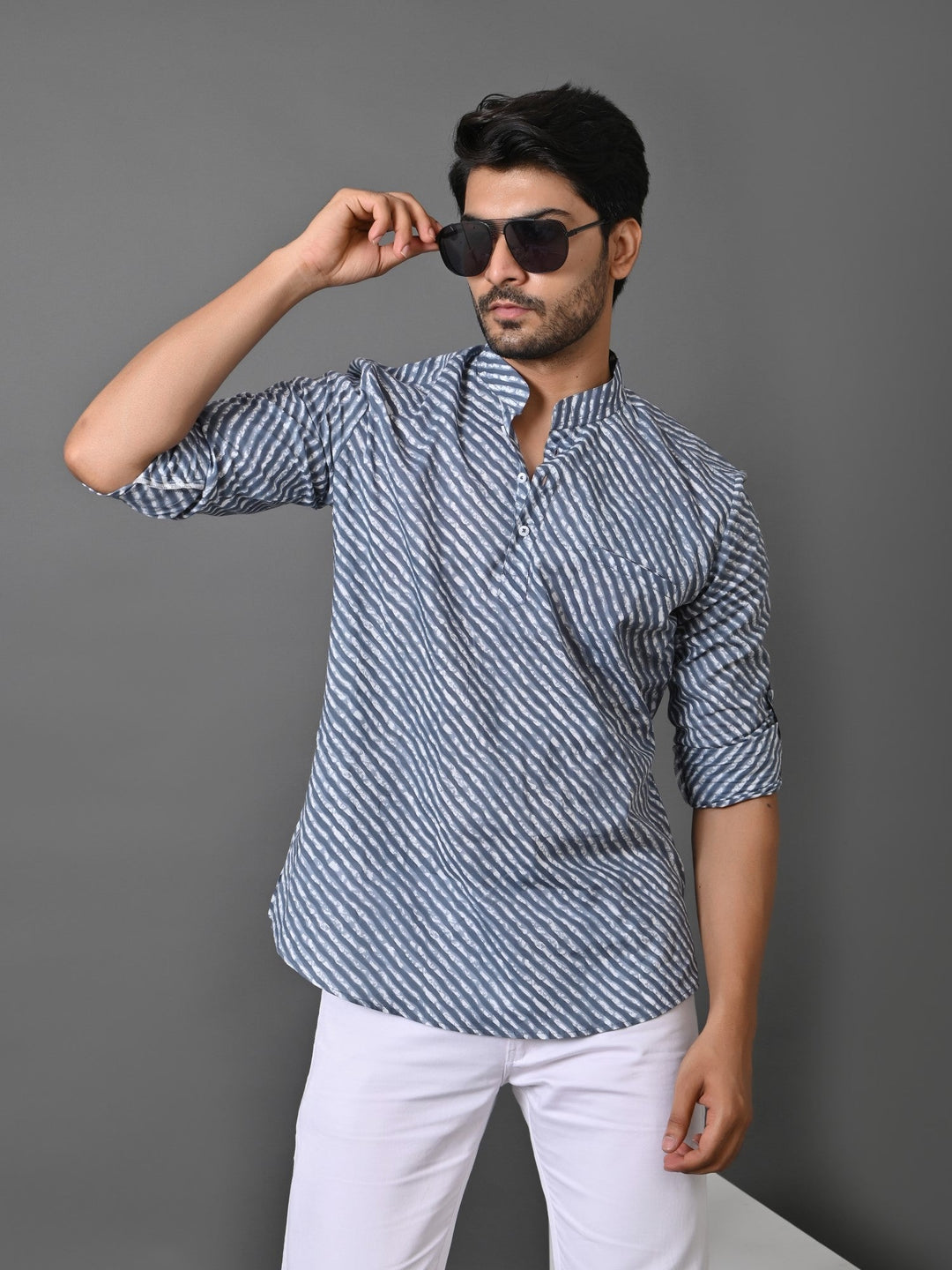 Leheriya Grey Short Kurta