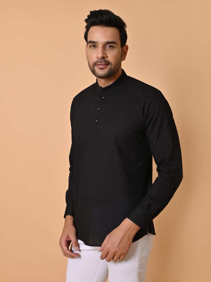 Chikan Black Short Kurta