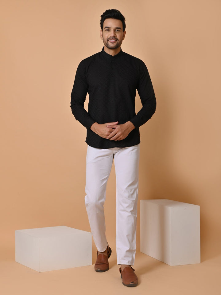 Chikan Black Short Kurta