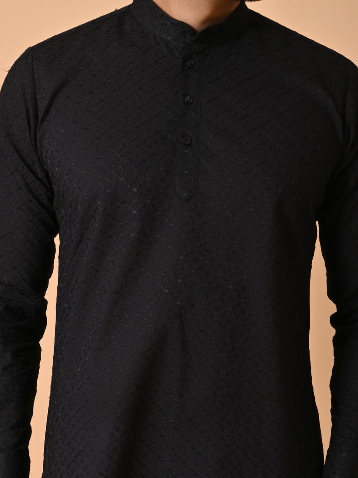 Chikan Black Short Kurta