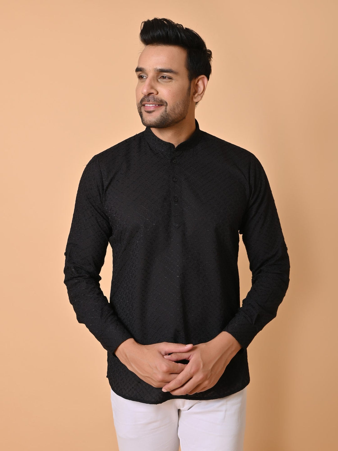 Chikan Black Short Kurta