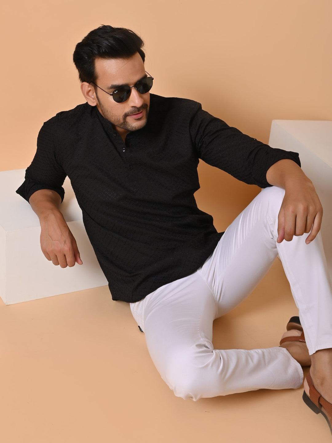 Chikan Black Short Kurta