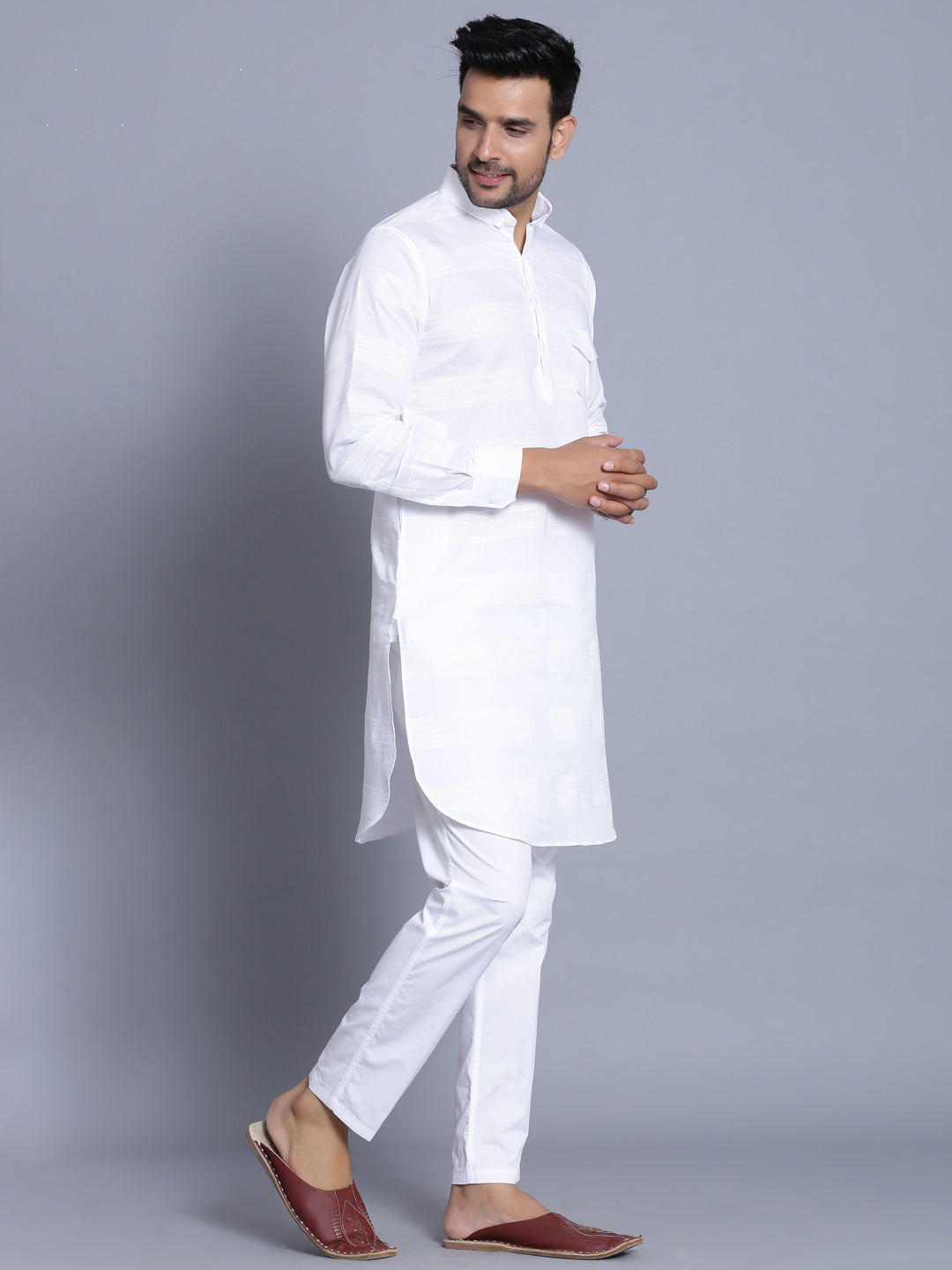 Textured White Pathani Set