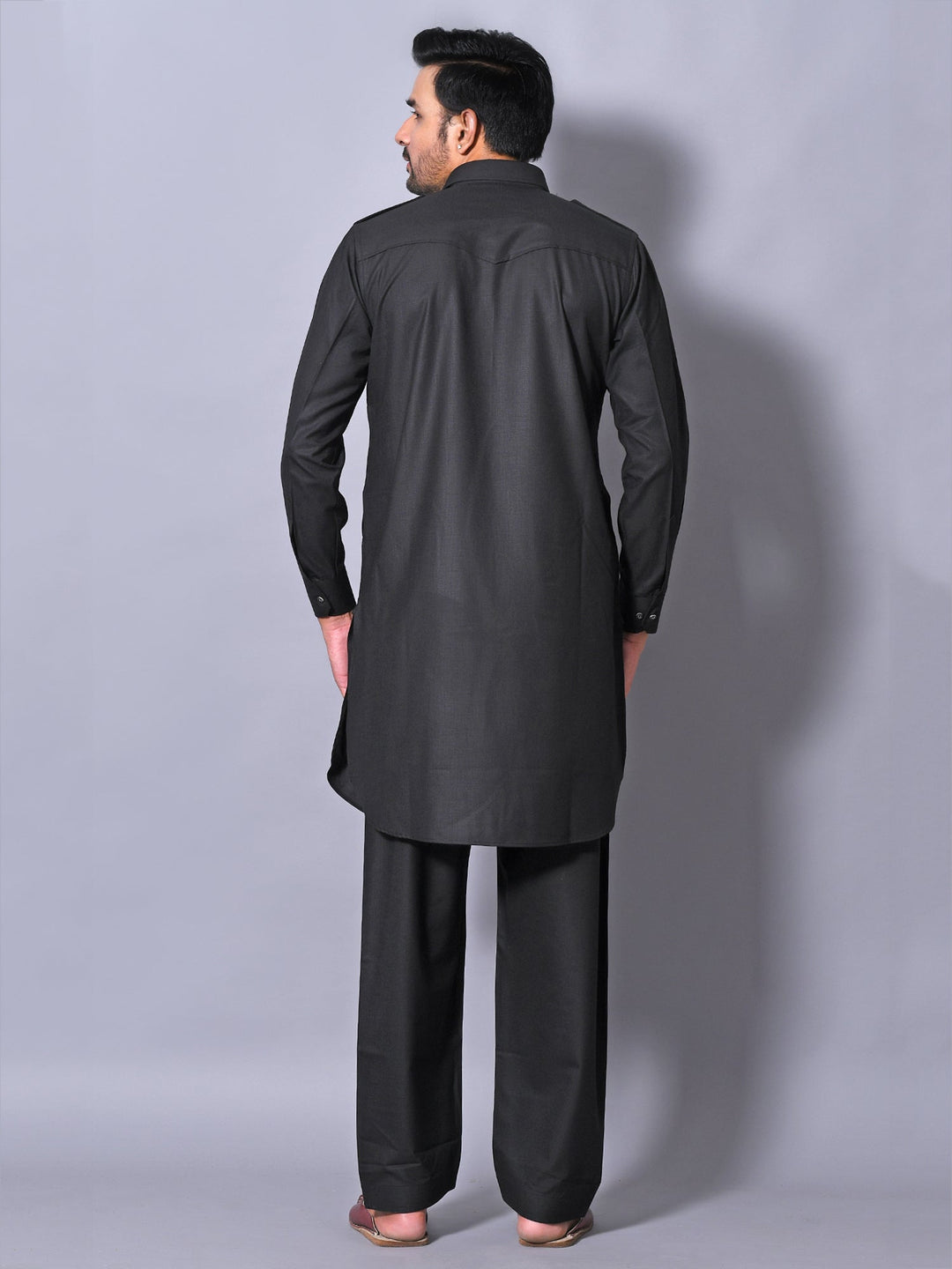 Solid Black Pathani Set