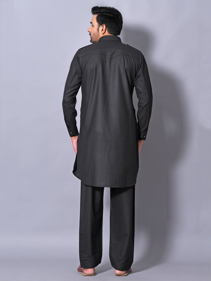 Solid Black Pathani Set