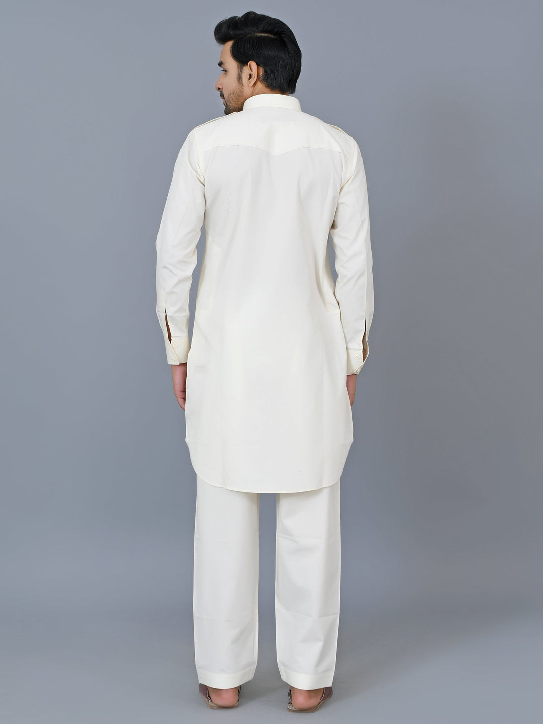 Textured Cream Pathani Set