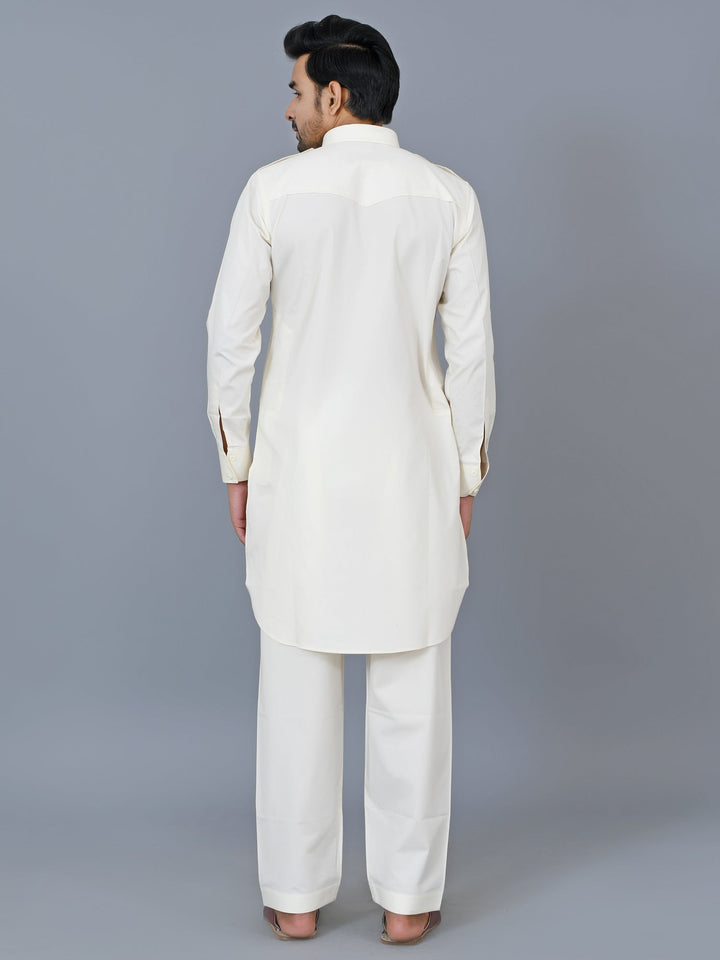 Textured Cream Pathani Set