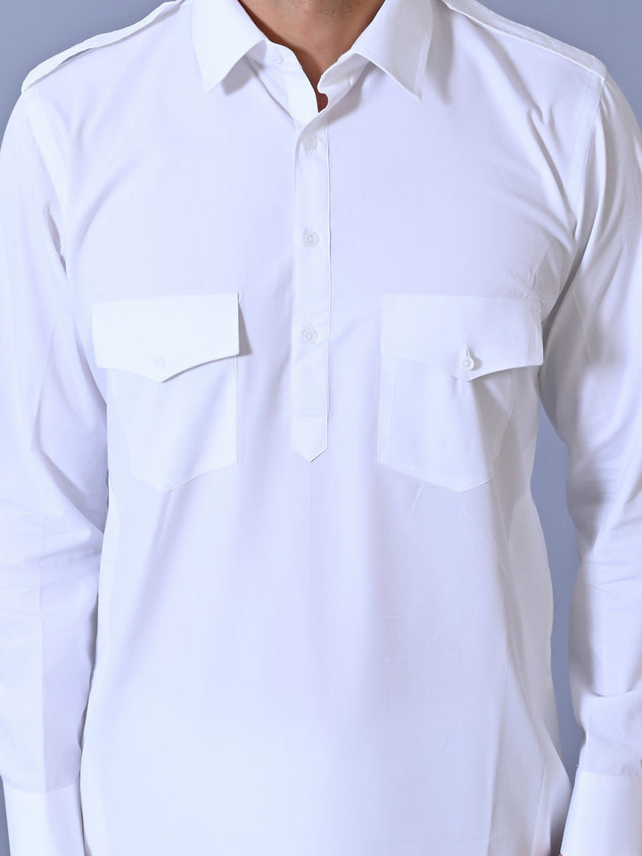 Solid White Pathani Set