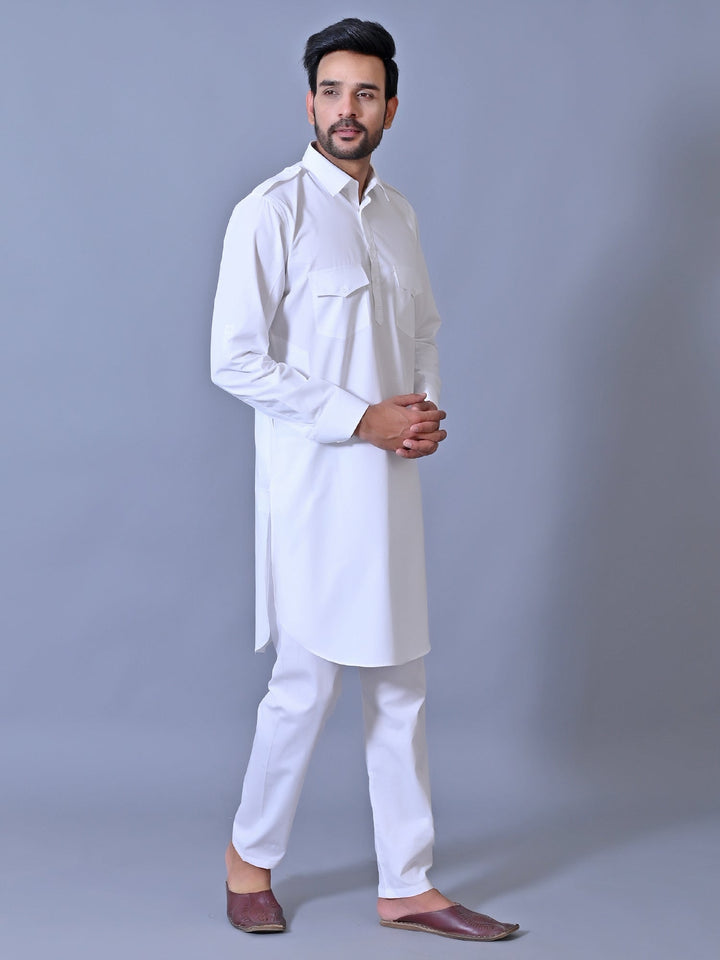 Solid White Pathani Set