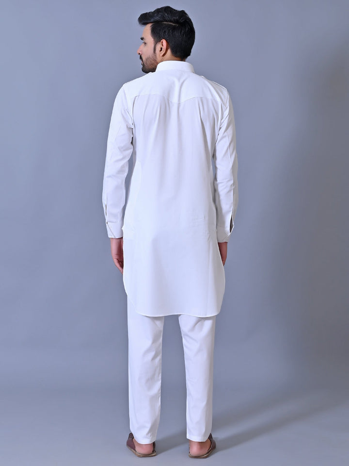 Solid White Pathani Set