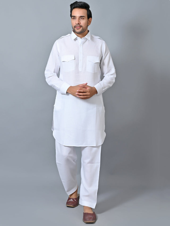 Solid White Pathani Set