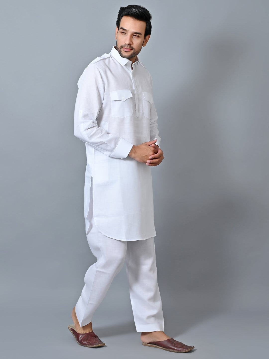 Solid White Pathani Set