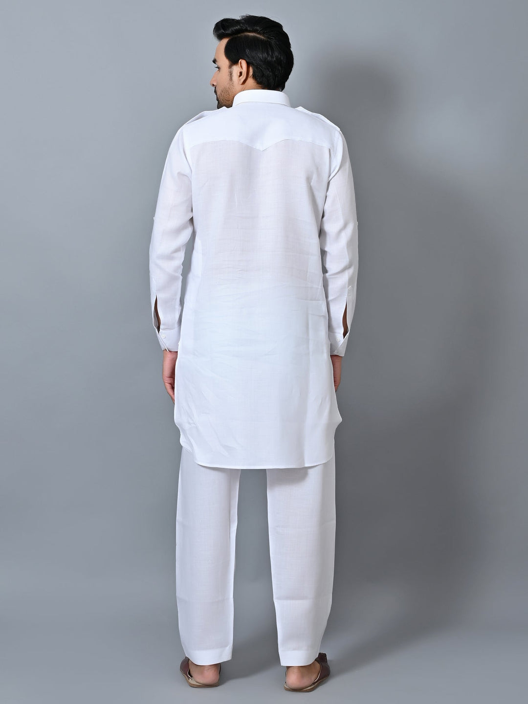 Solid White Pathani Set