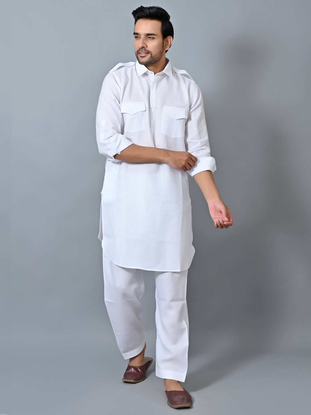 Solid White Pathani Set