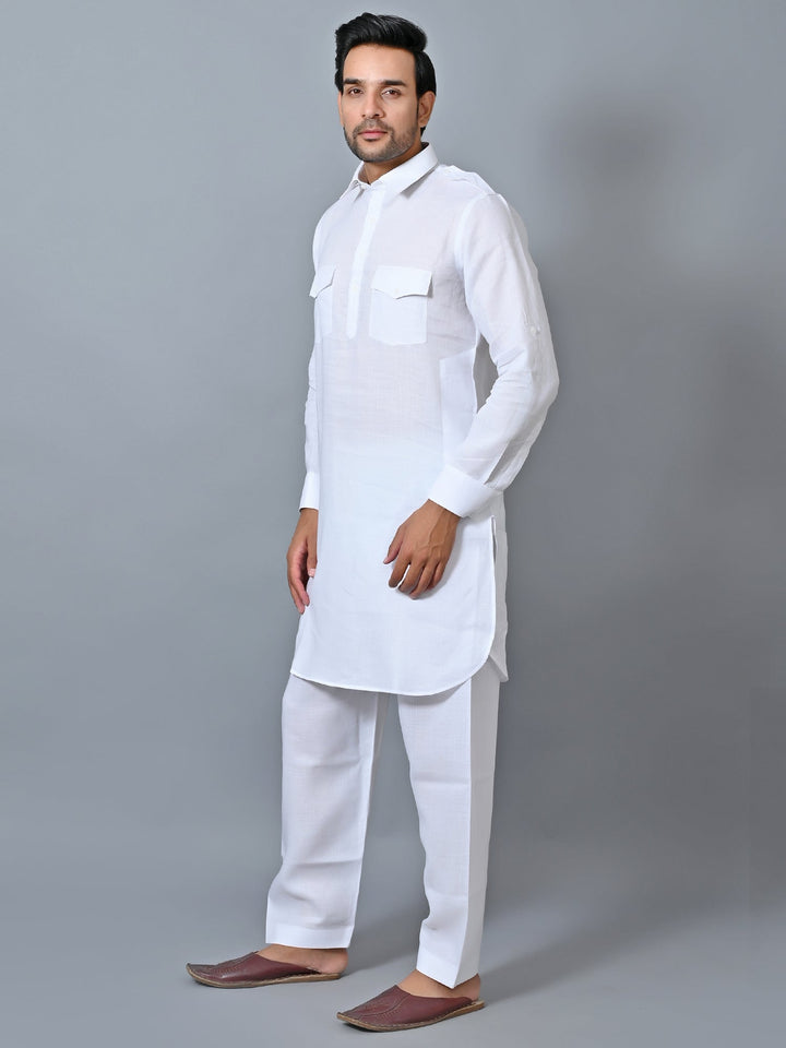 Solid White Pathani Set