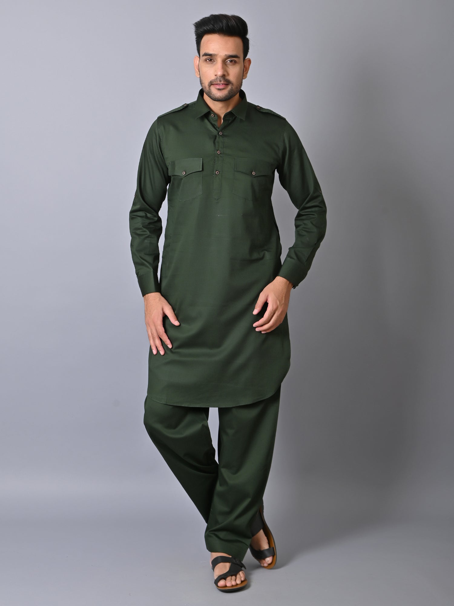 Pathani Sets Solid Green Pathani Set – ETHNIC COTLER