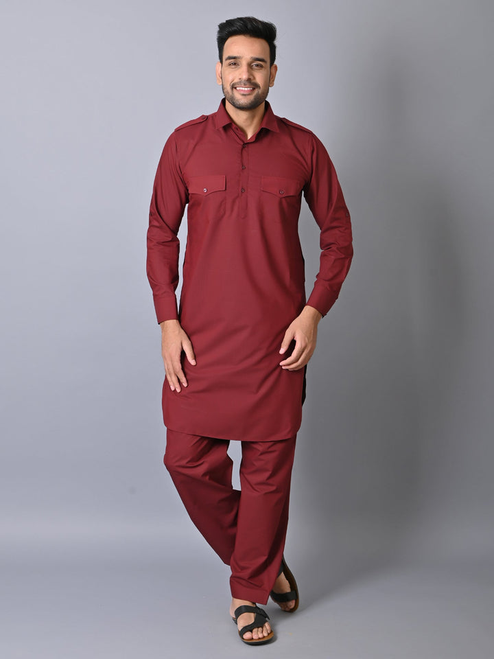 Solid Maroon Pathani Set