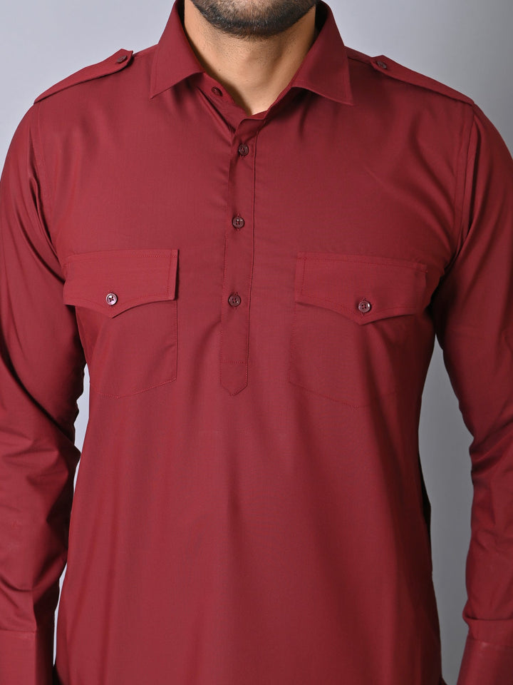 Solid Maroon Pathani Set
