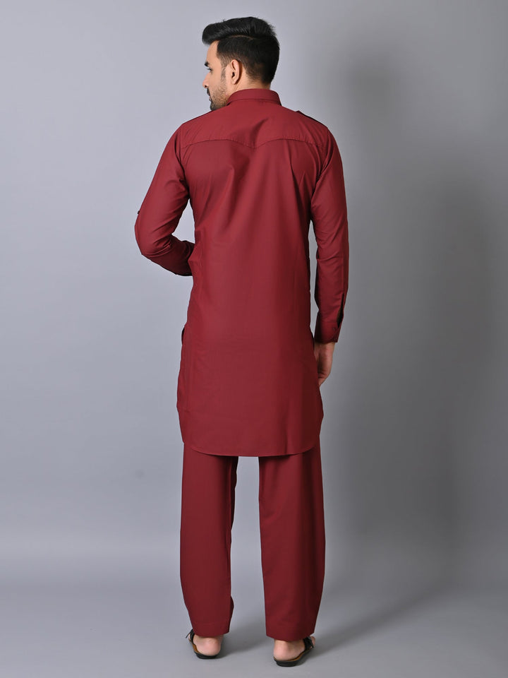Solid Maroon Pathani Set
