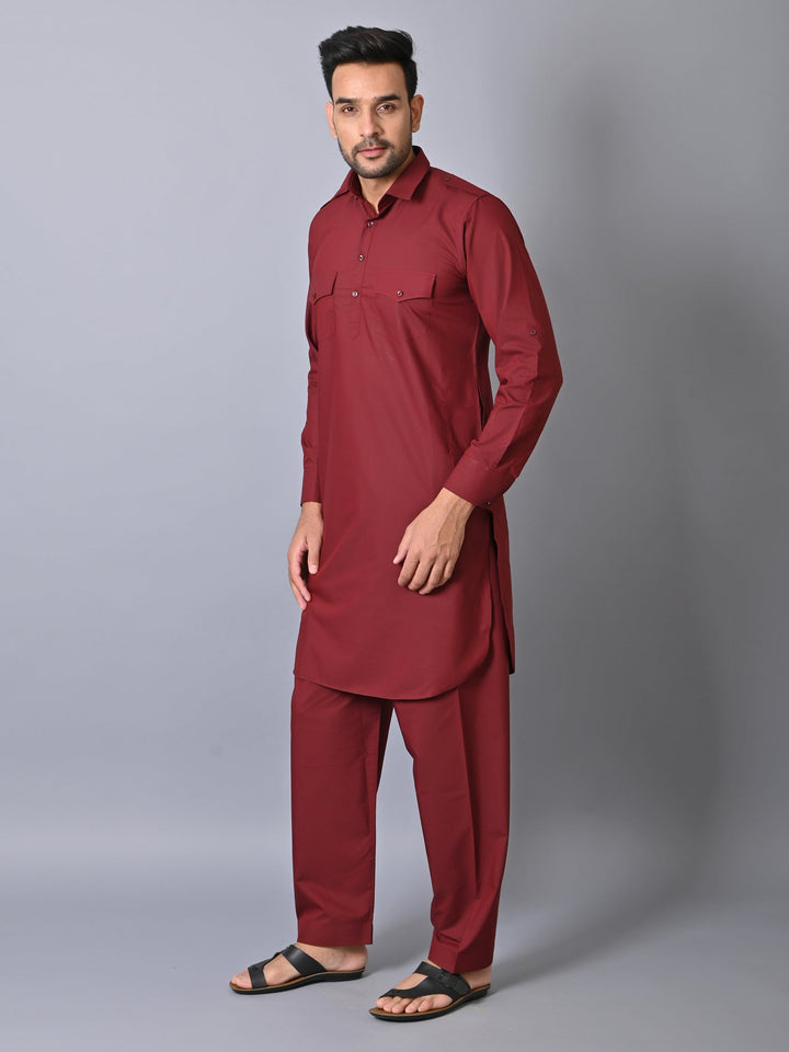 Solid Maroon Pathani Set