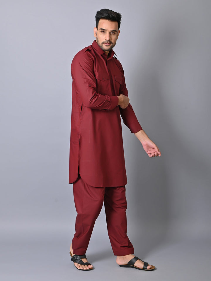 Solid Maroon Pathani Set