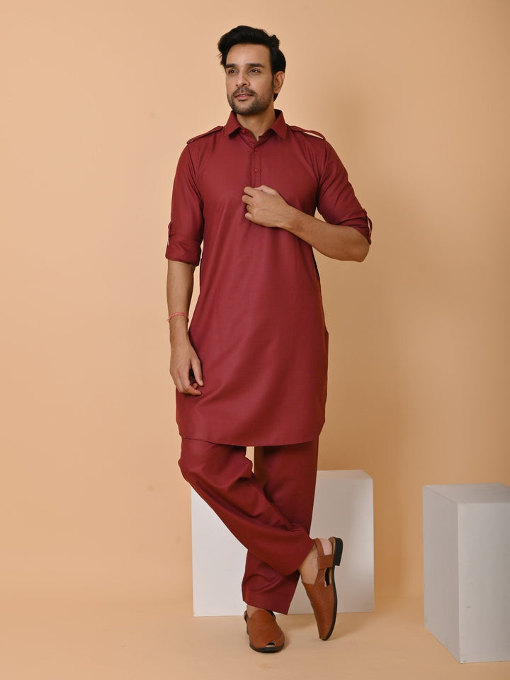 Solid Maroon Pathani Set