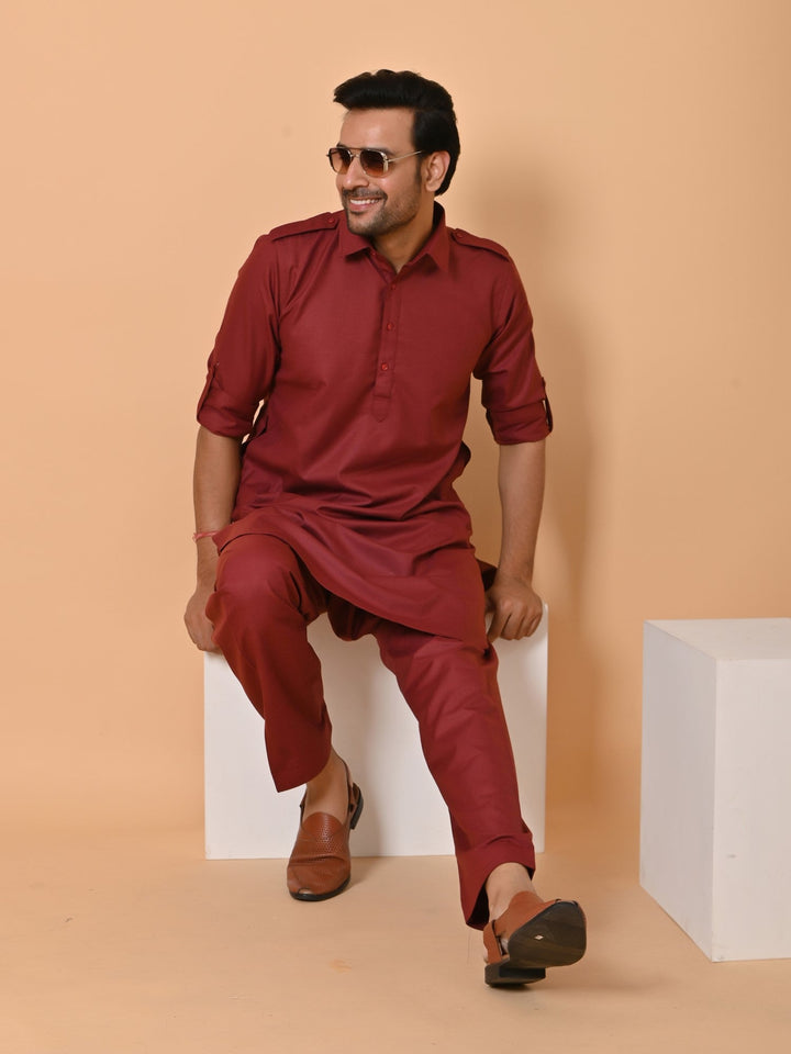 Solid Maroon Pathani Set