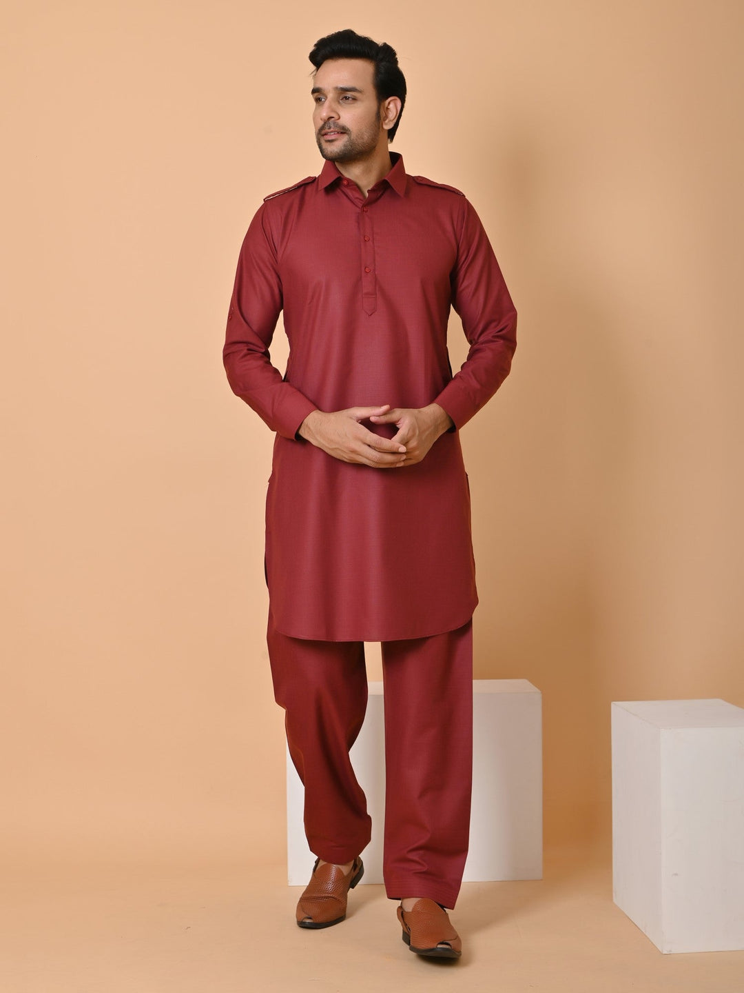 Solid Maroon Pathani Set