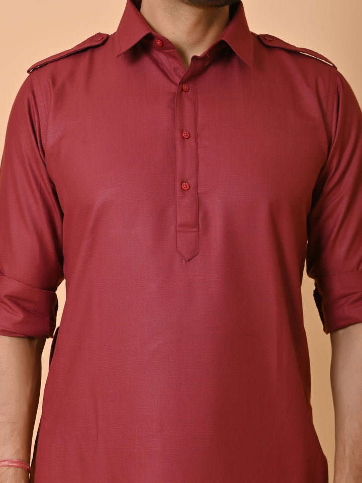 Solid Maroon Pathani Set