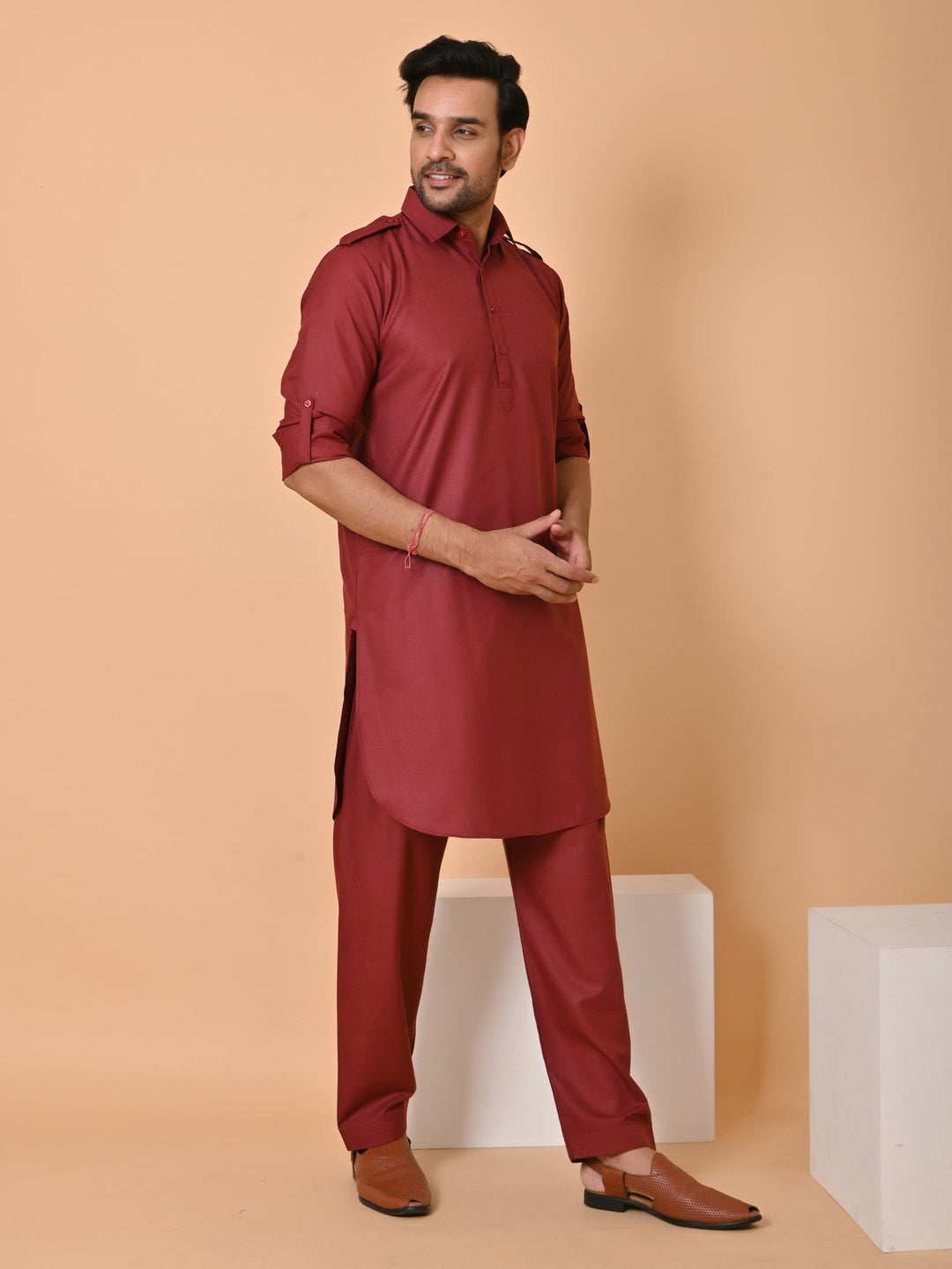 Solid Maroon Pathani Set