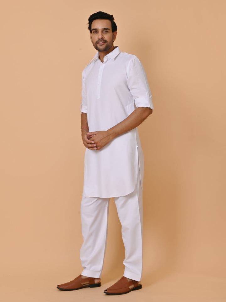 Solid White Pathani Set