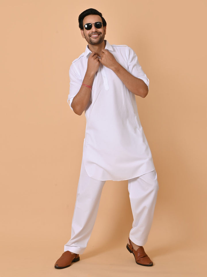 Solid White Pathani Set