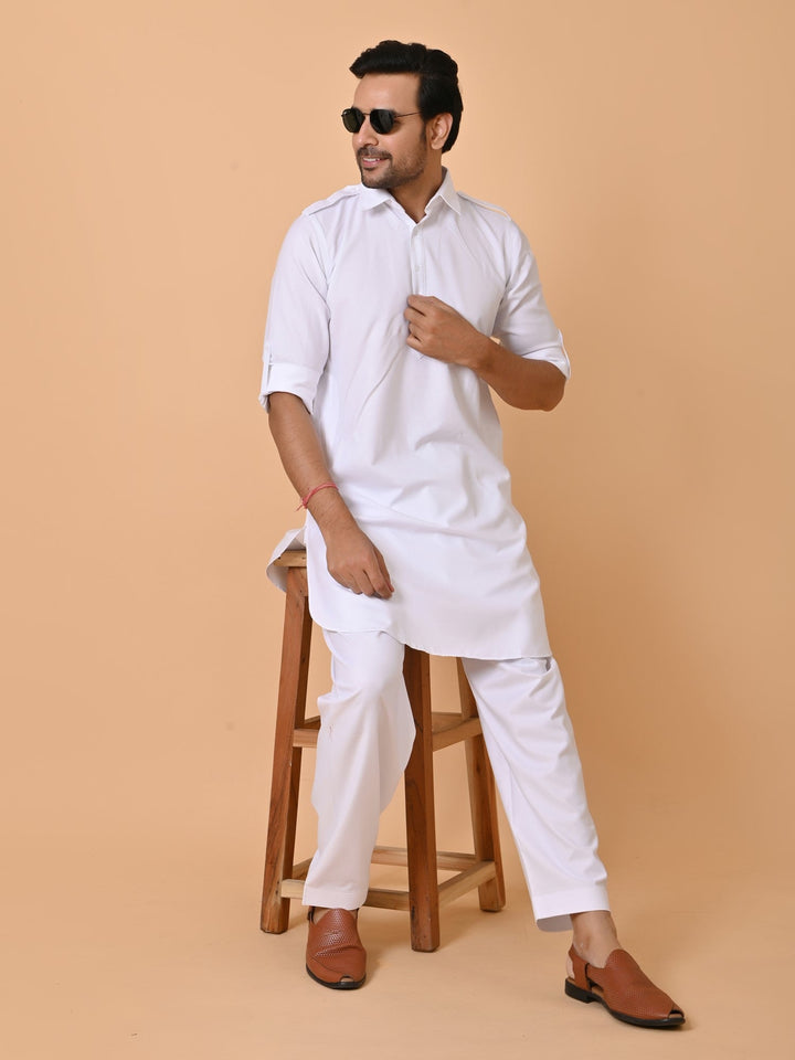 Solid White Pathani Set