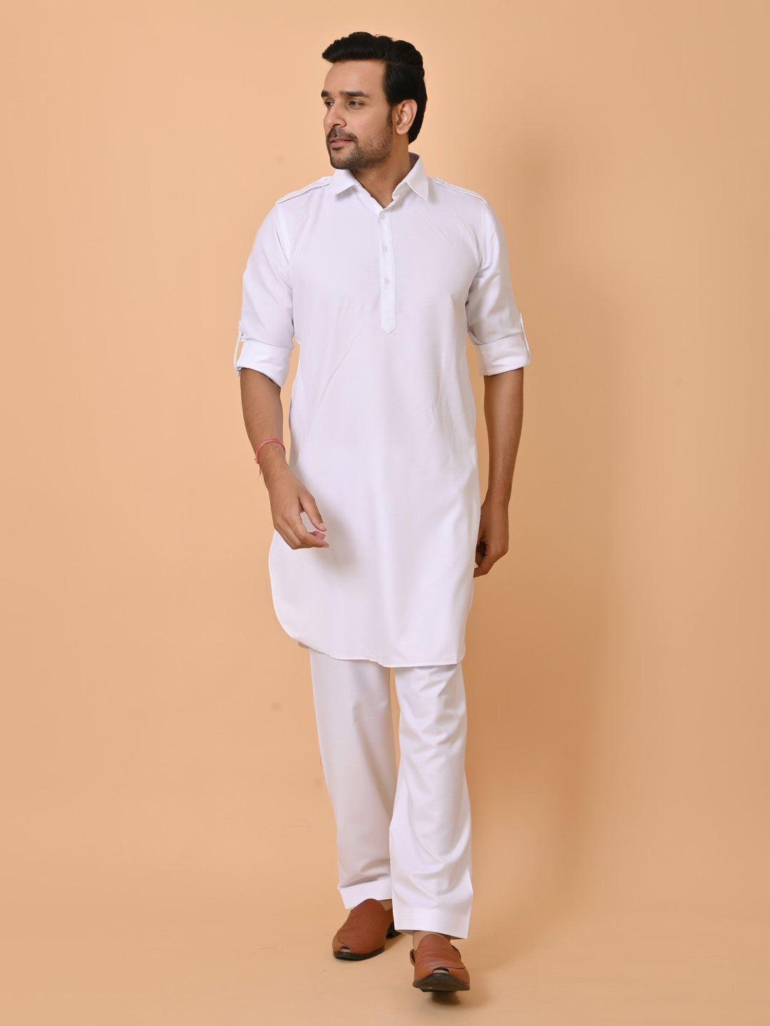 Solid White Pathani Set