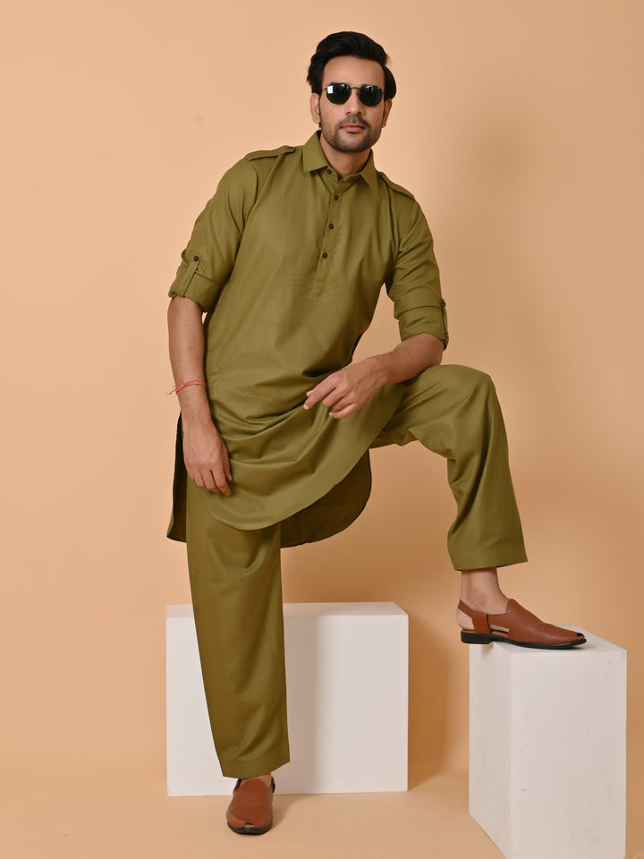 Solid Green Pathani Set