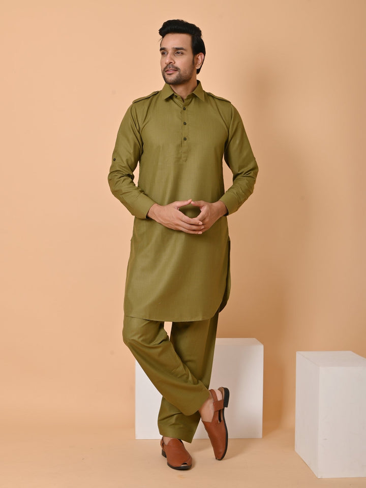 Solid Green Pathani Set