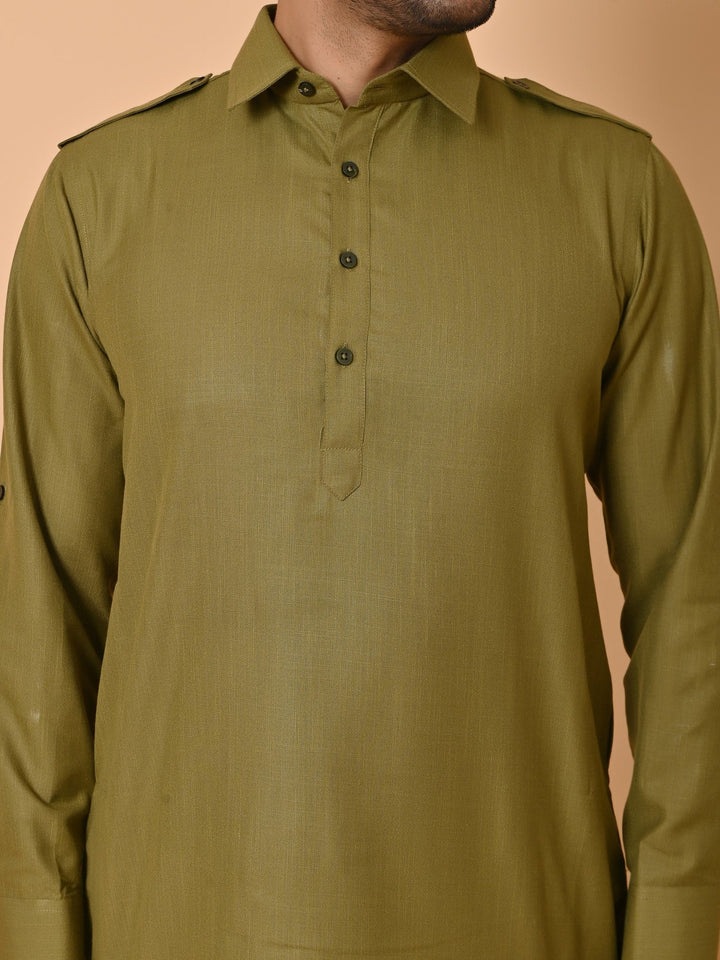 Solid Green Pathani Set