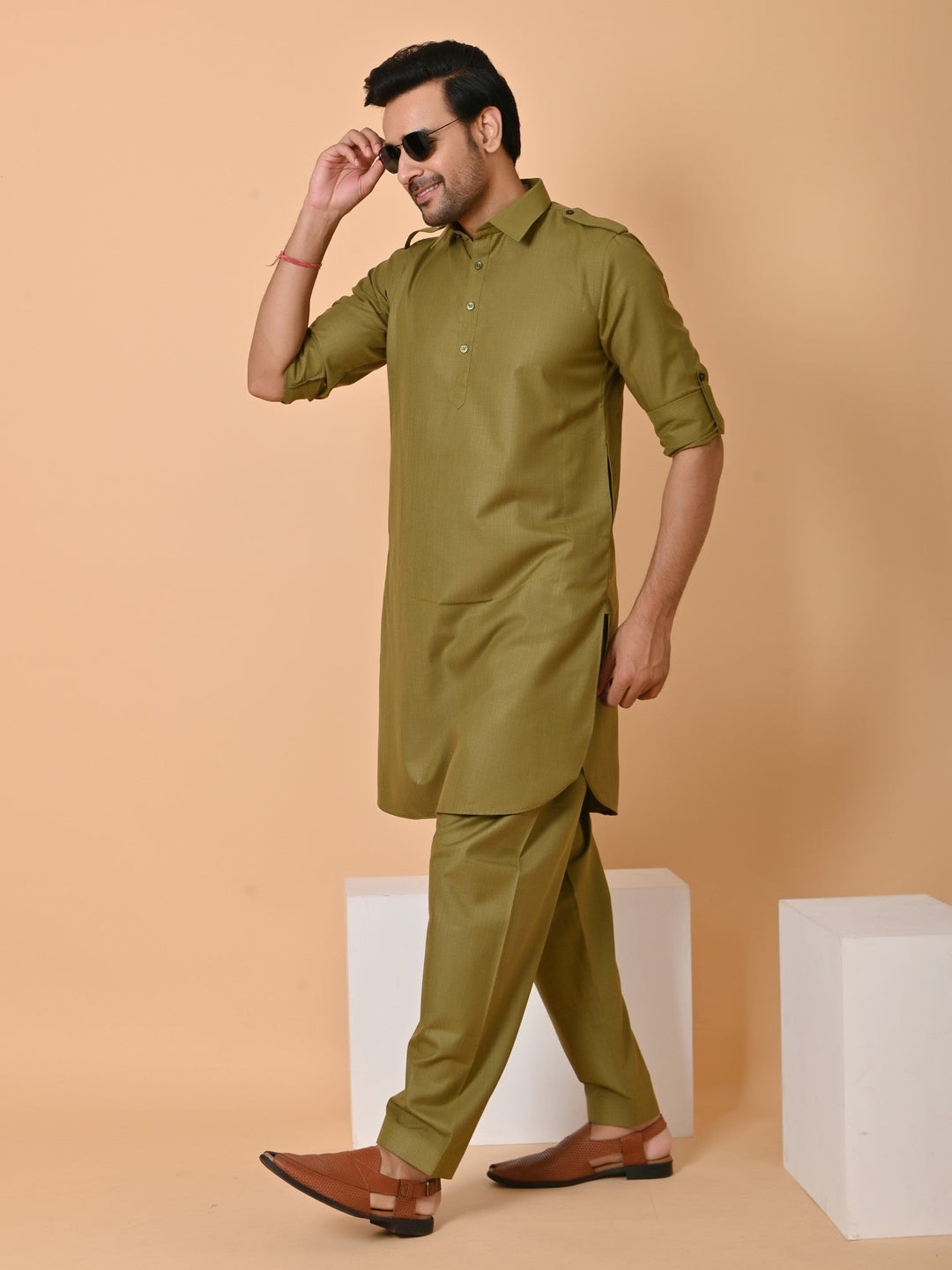 Solid Green Pathani Set