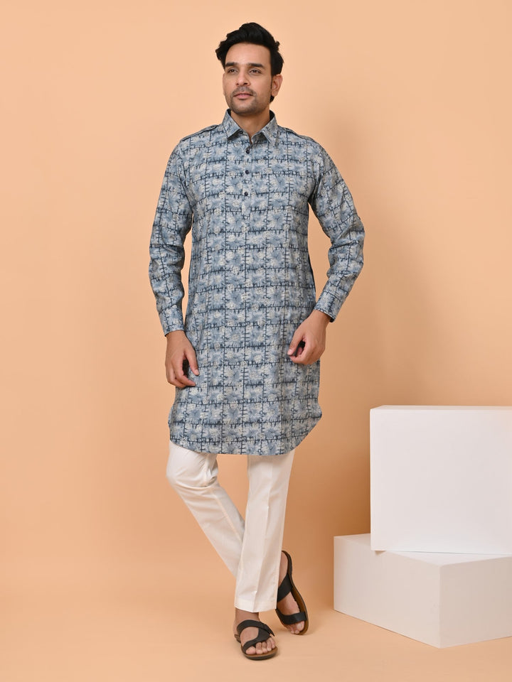 Geometric Grey Pathani Set